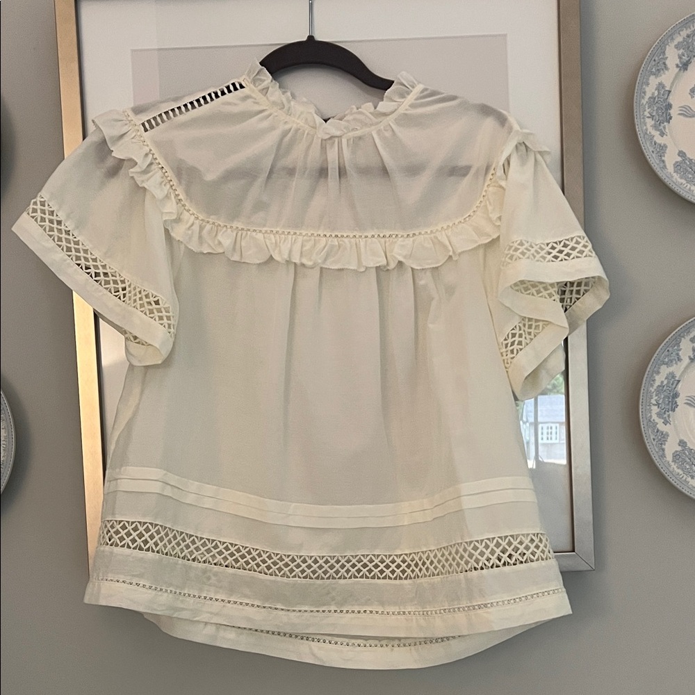 Marie Oliver Cream Blouse with Lace Accents
